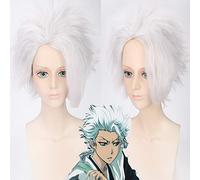 LINLINCD Anime Cosplay Wig Bleach Hitsugaya Toushirou Men Short Silver White Cosplay Wig Synthetic Puffy Hair for Halloween Anime Costume
