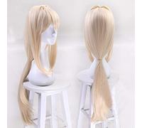 LINLINCD Anime Cosplay Wig Violet Evergarden Long Ponytail Braid Bun Bangs Blonde Cosplay Full Wig Free Bow Style 2