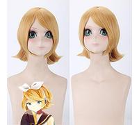 LINLINCD Anime Cosplay Wig Vocaloid Kagamine Rin Golden Blonde Cosplay Wig Short Anime Hair Synthetic Small Wavy Halloween Costume Party Wigs for Women