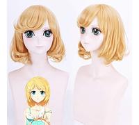 LINLINCD Anime Cosplay Wig Vocaloid Kagamine Rin Golden Wavy Short Wig Cosplay Costume Synthetic Hair Halloween Party Play Wigs