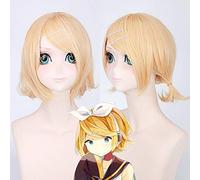 LINLINCD Anime Cosplay Wig Vocaloid Kagamine RIN Len Short Blonde Wig Synthetic Hair Anime Cosplay Wigs for Women 16 Inches