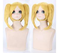 LINLINCD Anime Cosplay Wig Vocaloid Kagamine Rin Project DIVA 2nd Yellow Cosplay Wig Women Heat Resistant Synthetic Hair Wigs with Double Ponytails