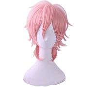 LINLINCD -Ayato Yuri Pink Short Wig Cosplay Costume Yarichin BU Club Heat Resistant Synthetic Hair Men Party Wigs + Wig Cap
