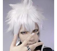 LINLINCD Bleach Hitsugaya Toushirou Cosplay Wig Men's Short Silver White Layered Fluffy Synthetic Cosplay Hair Wigs Heat Resistant Fibre + Wig Cap Silver Grey