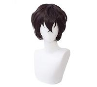 LINLINCD -Bungo Stray Dogs Dazai Osamu Wig Short Brown Curly Heat Resistant Synthetic Hair Cosplay Anime Wigs + Wig Cap