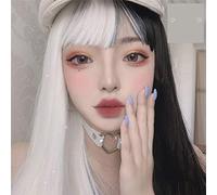 LINLINCD Cosplay Wig 33 cm / 60 cm Lolita Wigs with Fringe Black and White Mixed Long Straight Hair Costume Party Cosplay Wigs for Women 60 cm