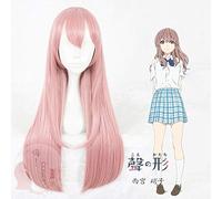 LINLINCD Cosplay Wig A Silent Voice Shouko Nishimiya Shoko Wig Cosplay Costume Pink 75cm Long Straight Heat Resistant Fiber Hair Wigs