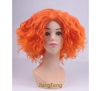 LINLINCD Cosplay Wig Alice in Wonderland 2 Mad Hatter Cosplay Wig Tarrant Hightopp Orange Short Curly Heat Resistant Synthetic Hair Wigs + Wig Cap
