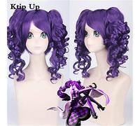 LINLINCD Cosplay Wig Anime Alice Wonderland Cosplay Wig Purple Curly Synthetic Wigs with Ponytails Halloween Party Costume Wig for Women
