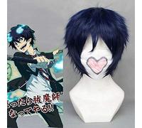 LINLINCD Cosplay Wig Anime Ao No Blue Exorcist Okumura Rin Cosplay Wig Short Blue Heat Resistant Synthetic Hair Wigs + Wig Cap