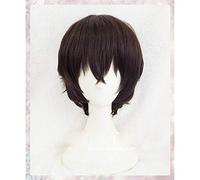 LINLINCD Cosplay Wig Anime Bungo Stray Dogs Dazai Osamu Cosplay Wig Short Curly Heat Resistant Synthetic Hair Costume Wigs + Wig Cap