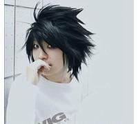 LINLINCD Cosplay Wig Anime Death Note L Cosplay Wig Short Black Shaggy Layered L.Lawliet Heat Resistant Synthetic Hair Wigs + Wig Cap