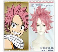 LINLINCD Cosplay Wig Anime Fairy Tail Cosplay Natsu Dragneel Wig 30 cm Short Fluffy Layered Cosplay Wig Unisex Pink Synthetic Halloween Party Wig