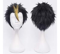 LINLINCD Cosplay Wig Anime Haikyuu!! Nishinoya Yuu Short Black and Blonde Heat Resistant Hair Cosplay Costume Wigs + Free Wig Cap