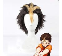 LINLINCD Cosplay Wig Anime Haikyuu!! Nishinoya Yuu Wig Cosplay Costume Short Black and Blonde Heat Resistant Synthetic Hair Wigs + Free Wig Cap