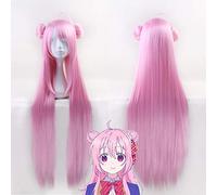LINLINCD Cosplay Wig Anime Happy Sugar Life Matsuzaka Satou Pink Long Straight Wig with Bun Cosplay Costume Women Heat Resistant Synthetic Hair Wigs Happy Sugar Life