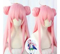 LINLINCD Cosplay Wig Anime Happy Sugar Life Satou Matsuzaka Long Straight Hair + Bun Pink Wig Halloween Cosplay + Wig Cap Pink