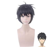 LINLINCD Cosplay Wig Anime Invented Inference Sakuragawa Kurou Black Short Wig Cosplay Costume Heat Resistant Synthetic Hair Party Wigs