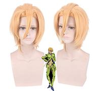 LINLINCD Cosplay Wig Anime Jojos Bizarre Adventure Golden Wind Giorno Giovanna Cosplay Wig Jojo No Kimyou Na Yellow Costume Wigs + Wig Hat
