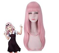LINLINCD Cosplay Wig Anime Kaguya-sama: Love is War Fujiwara Chika Women Pink Long Wig Cosplay Costume Heat Resistant Synthetic Hair Wigs