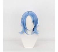LINLINCD Cosplay Wig Anime Kingdom Hearts III Aqua Cosplay Wig Short Blue Heat Resistant Fibre Hair Halloween Carnival Costume Role Play Wigs KUMZ3629
