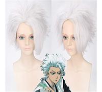 LINLINCD Cosplay Wig Anime Men's Bleach Hitsugaya Toushirou Wig Cosplay Costume Short Silver White Fluffy Heat Resistant Synthetic Hair Wigs