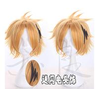 LINLINCD Cosplay Wig Anime My Hero Academia Kaminari Denki Wig Short Golden Heat Resistant Synthetic Cosplay Wigs + Black Head Clip + Wig Cap