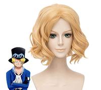 LINLINCD Cosplay Wig Anime One Piece Sabo Cosplay Wig 30 cm Golden Curly Heat Resistant Fibre Synthetic Pelucas Costume Wigs ALS