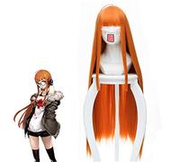 LINLINCD Cosplay Wig Anime Persona 5 Futaba Sakura Wig Cosplay Costume Women Orange Long Straight Hair Synthetic Hair Halloween Party Role Play Wigs