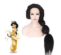 LINLINCD Cosplay Wig Anime Princess Jasmine Wig Cosplay Costume Aladdin and the Magic Lamp Women Long Black Heat Resistant Synthetic Hair Wigs Jasmine