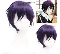LINLINCD Cosplay Wig Anime Styled Black Purple Noragami Yato Wig Short Heat Resistant Synthetic Hair Cosplay Costume Wigs + Wig Cap
