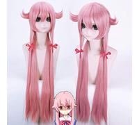 LINLINCD Cosplay Wig Anime The Future Diary Yuno Gasai Cosplay Wig 100 cm Long Pink Straight Synthetic Hair Mirai Nikki Party Costume Wigs + Wig Cap
