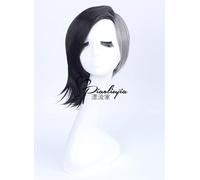 LINLINCD Cosplay Wig Anime Tokyo Ghoul Cosplay Wig Short Long Style Mixed Black and Silver Grey Wigs Halloween Party Costume Prop Wig Perucas Male