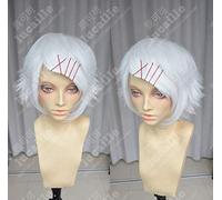 LINLINCD Cosplay Wig Anime Tokyo Ghul Juzo Suzuya Juuzou Pure White Heat Resistant Cosplay Costume Wig + 5 Red Hair Pins + Wig Cap White