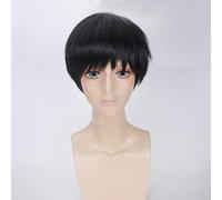LINLINCD Cosplay Wig Anime Tokyo Ghul Ken Kaneki White Black Short Wig Cosplay Costume Ken Kaneki Heat Resistant Synthetic Hair Men Cosplay Wigs Black