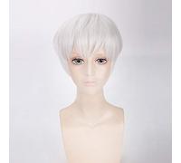LINLINCD Cosplay Wig Anime Tokyo Ghul Ken Kaneki White Black Short Wig Cosplay Costume Ken Kaneki Heat Resistant Synthetic Hair Men Cosplay Wigs White