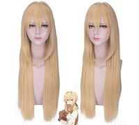 LINLINCD Cosplay Wig Anime Violet Evergarden Cosplay Wig Long Wave Blonde Heat Resistant Synthetic Hair Perucas Costume Wigs + Wig Cap