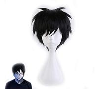 LINLINCD Cosplay Wig Anime Yuri!!! On Ice Katsuki Yuuri Short Black Slicked Back Heat Resistant Cosplay Costume Wig + Wig Cap Mz046