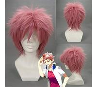 LINLINCD Cosplay Wig Ao No Ekusoshisuto Shima Renzou Cosplay Wig Pink Short Straight Heat Resistant Synthetic Hair Peluca Anime Wigs 053A