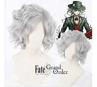 LINLINCD Cosplay Wig Biamoxer Monte Cristo Edmond Dantes Cosplay Wig FGO Fate Grand Order Servant Avenger Short Curly Silver Synthetic Hair for Adults