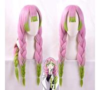 LINLINCD Cosplay Wig Blade of the Demon Slayer Kanroji Mitsuri Cosplay Wig Colour Gradient Hair Kimetsu no Yaiba Pink Mixed Green Braided Wigs + Wig Cap