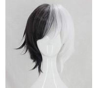 LINLINCD Cosplay Wig Bungo Stray Dogs Kyuusaku Yumeno Dangan ronpa Monokuma Wig Short Black White Heat Resistant Synthetic Hair Cosplay Wigs + Wig Cap