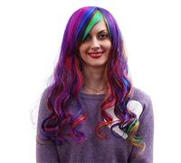 LINLINCD Cosplay Wig Colourful Rainbow Long Curly Cosplay Wig Female Party 70 cm High Temperature Synthetic Hair Wigs