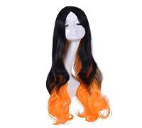 LINLINCD Cosplay Wig Cosplay Ghost Blade Oven Door Beans Cos Wig Fade Long Curly Hair High Temperature Silk Rose Mesh One Size Orange