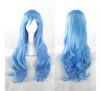 LINLINCD Cosplay Wig Date A Live Yoshino Cosplay Wigs Role Play 70 cm Long Curly Wavy Blue Synthetic Hair for Adults + Hair Net Sky Blue