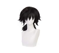 LINLINCD Cosplay Wig Demon Slayer Cosplay Kimetsu no Yaiba Tomioka Giyuu Black Ponytail Wig Costume Men Women Heat Resistant Synthetic Hair Wigs Orange