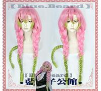 LINLINCD Cosplay Wig Demon Slayer Kanroji Mitsuri Cosplay Wig Kimetsu No Yaiba Costume Long Pink Mixed Green Braid Party Hairpiece + Free Wig Cap