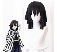 LINLINCD Cosplay Wig Demon Slayer Kimetsu No Yaiba Iguro Obanai Cosplay Wig Black Synthetic Hair Halloween Role Play Styled Wig Anime Wig for Adults