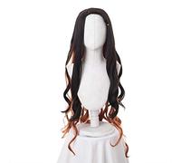 LINLINCD Cosplay Wig Demon Slayer Kimetsu No Yaiba Kamado Nezuko Cosplay Wigs 95 cm Long Curly Wavy Heat Resistant Synthetic Hiar Black Gradient One Size Black