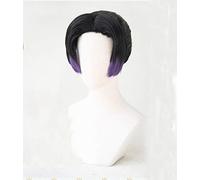 LINLINCD Cosplay Wig Demon Slayer Kimetsu no Yaiba Kochou Shinobu Cosplay Wig Women Black Purple Synthetic Hair Wigs + Free Wig Cap Style B